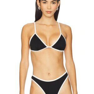 NEW Good American Compression Perfect Fit Bikini Top in Black 001 White Triangle